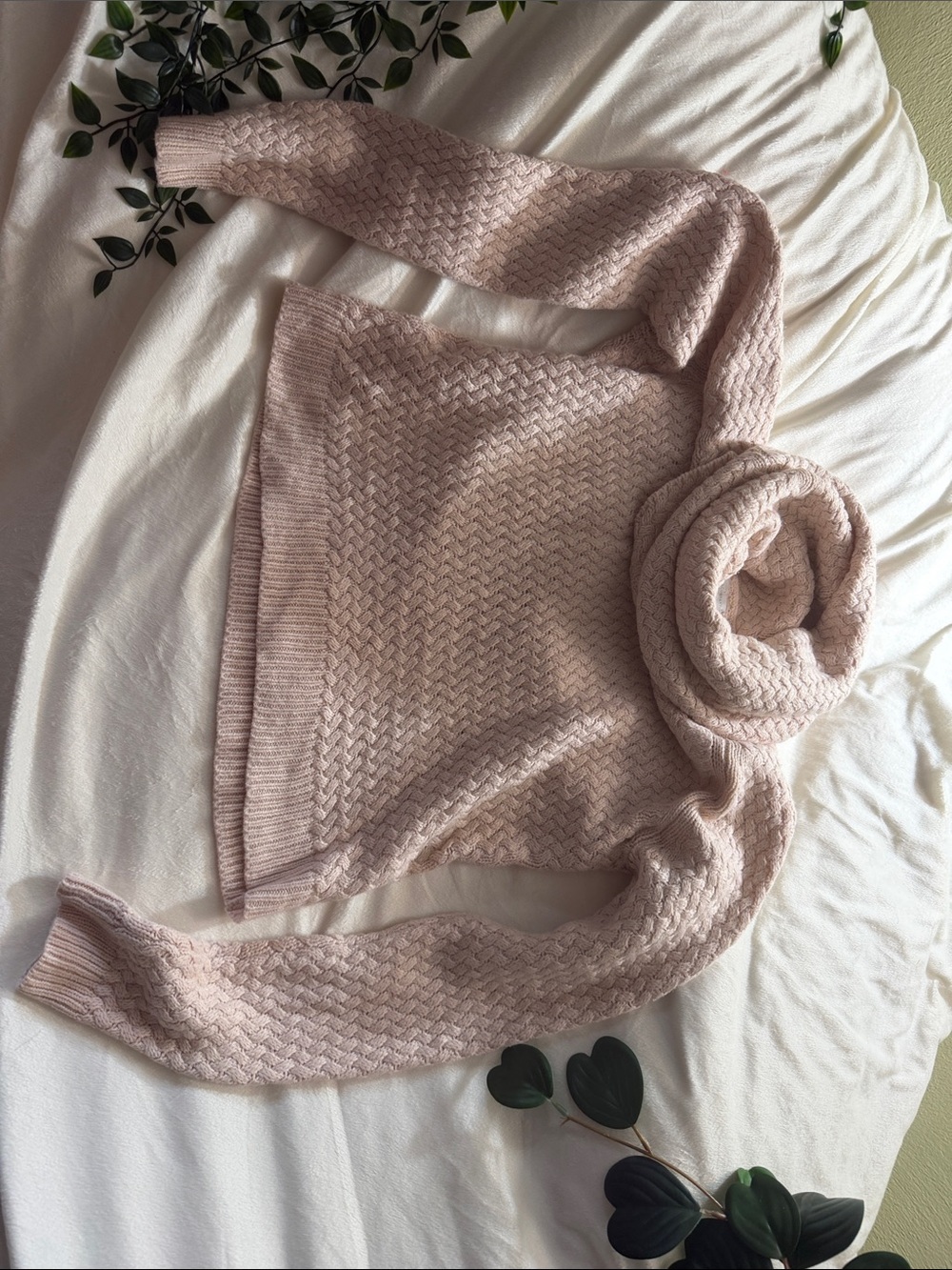 New York & Company Blush Pink Cable Knit Turtleneck Sweater
